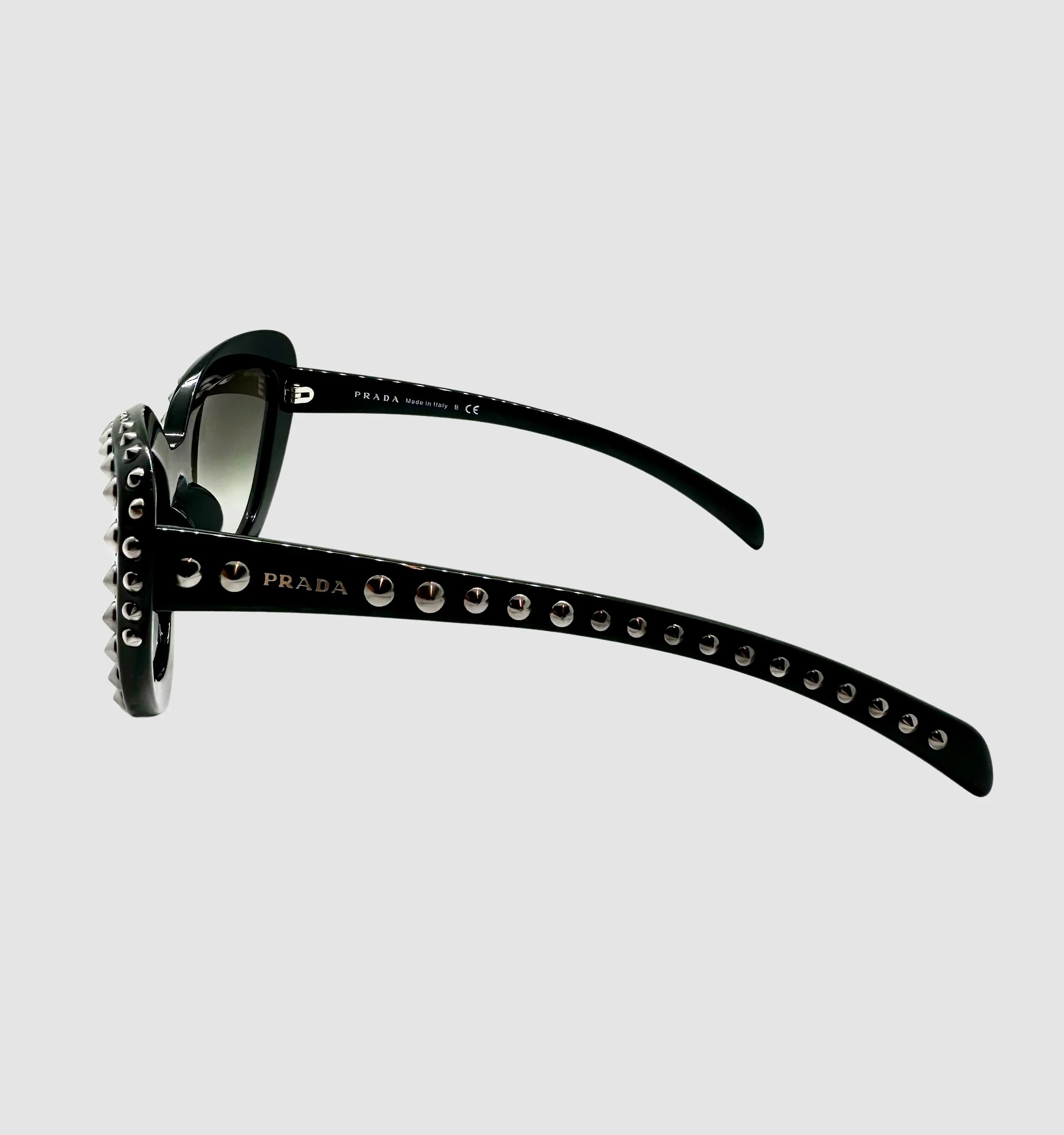 Prada Oversized Cat-Eye Black Sunglasses w/ Studs