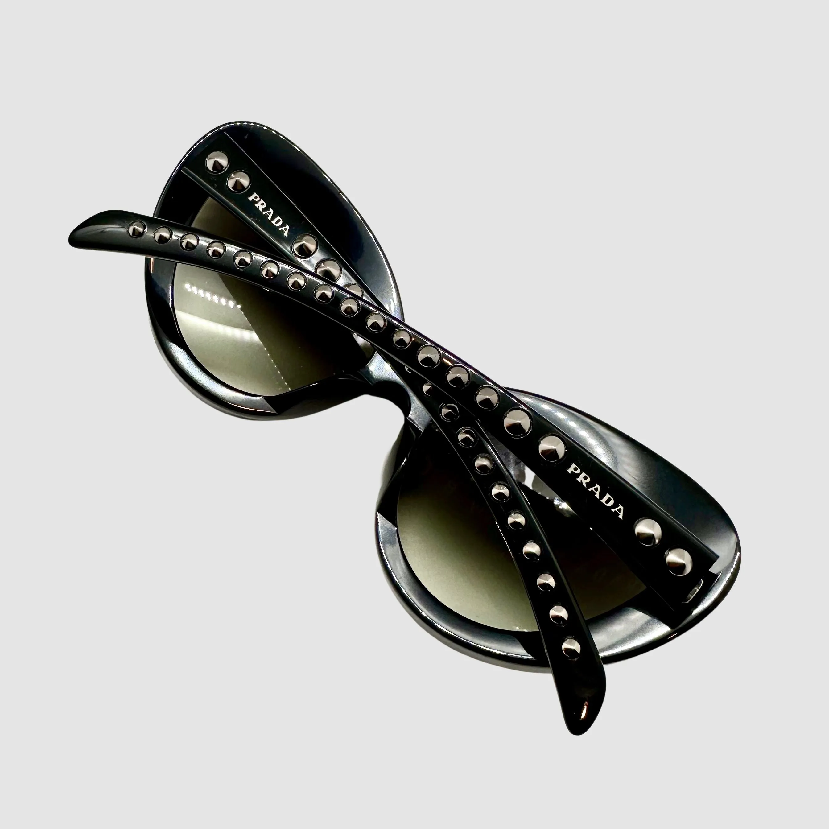 Prada Oversized Cat-Eye Black Sunglasses w/ Studs