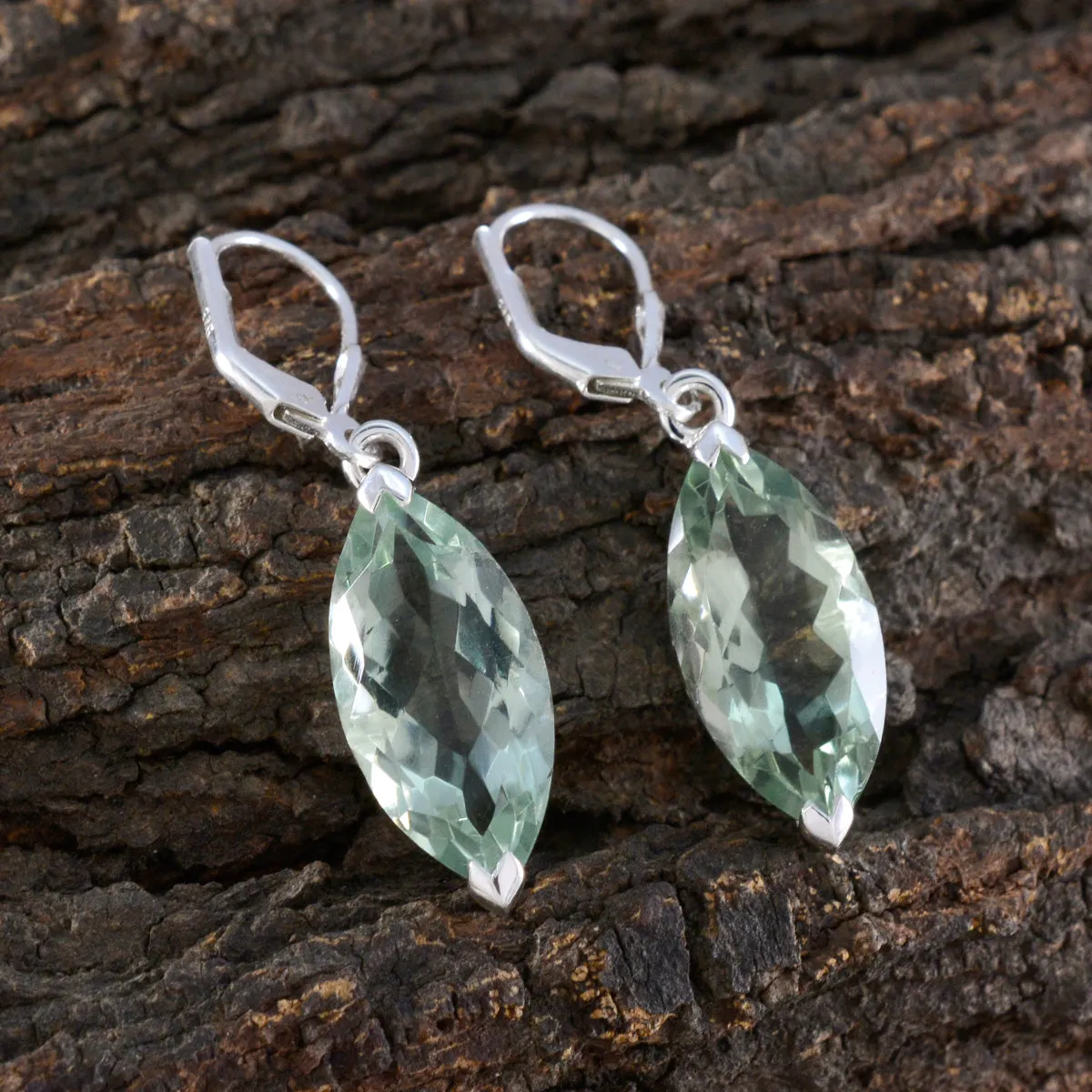 Riyo Comely Sterling Silver Earring For Girl Green Amethyst Earring Bezel Setting Green Earring Dangle Earring