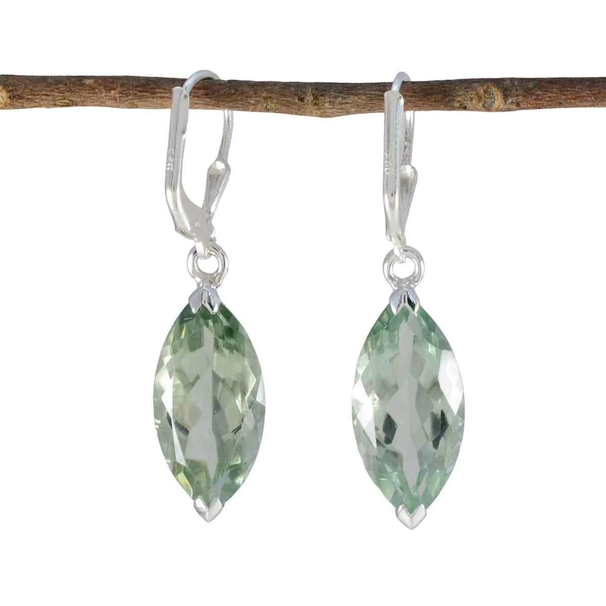 Riyo Comely Sterling Silver Earring For Girl Green Amethyst Earring Bezel Setting Green Earring Dangle Earring