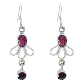 Riyo Genuine Gems multi shape Cabochon Red Garnet Silver Earring gift for friendship day