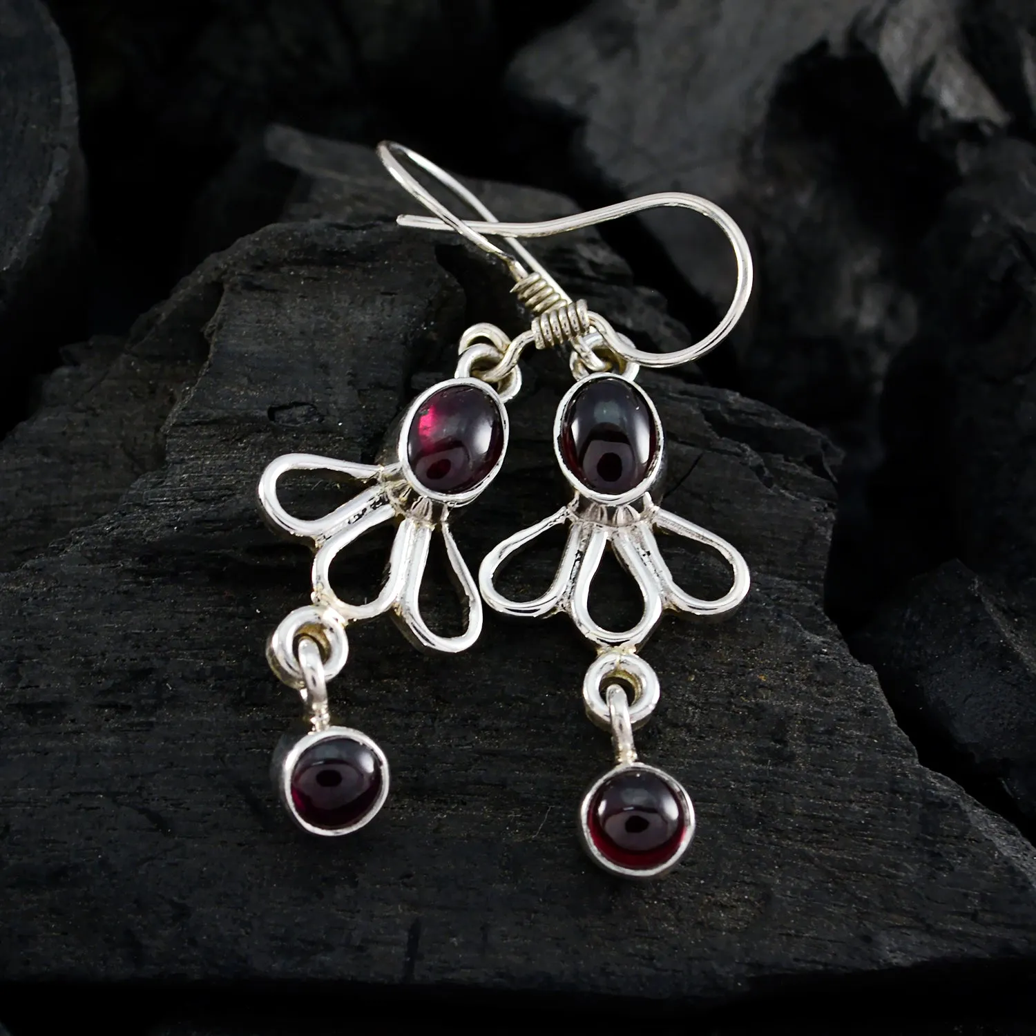 Riyo Genuine Gems multi shape Cabochon Red Garnet Silver Earring gift for friendship day