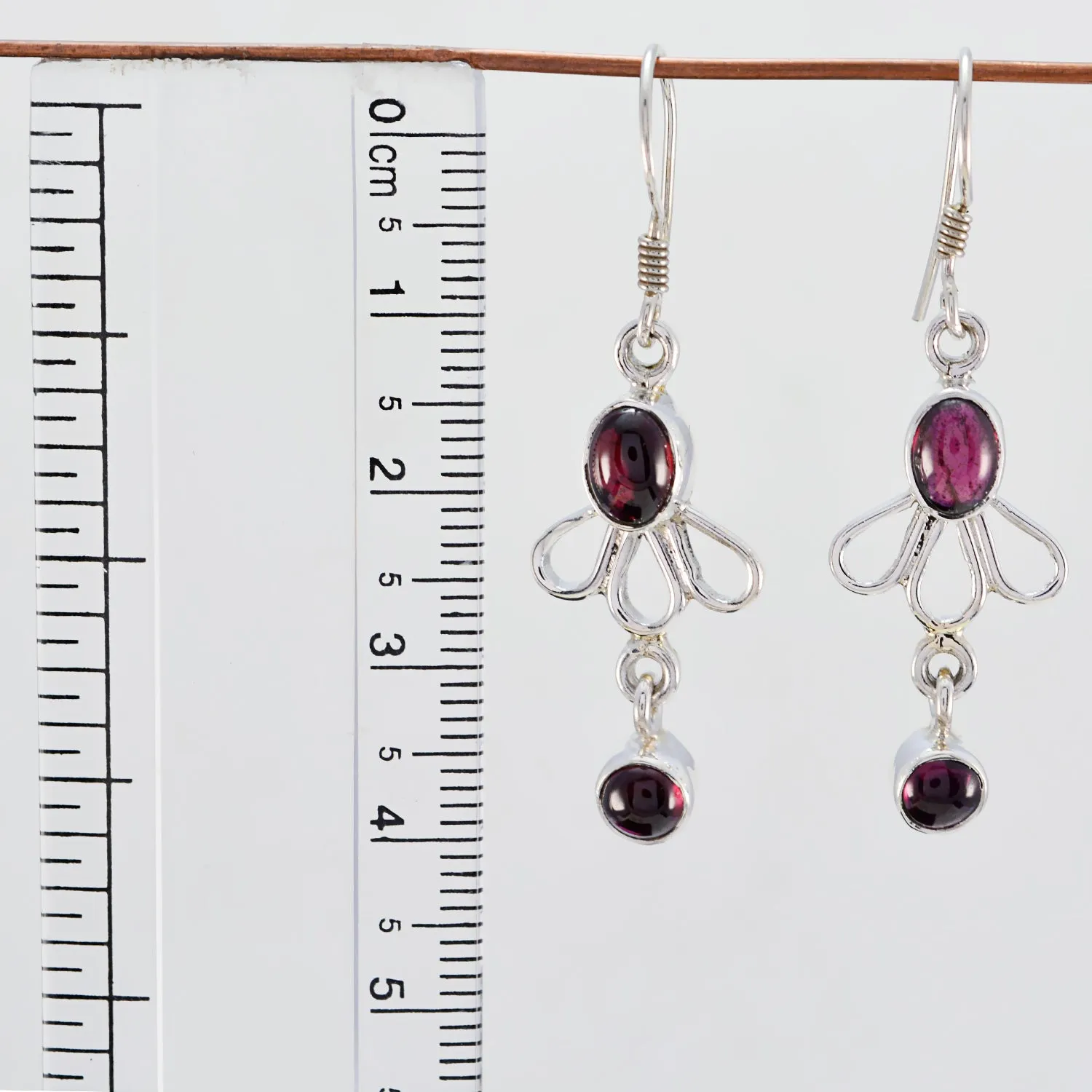 Riyo Genuine Gems multi shape Cabochon Red Garnet Silver Earring gift for friendship day