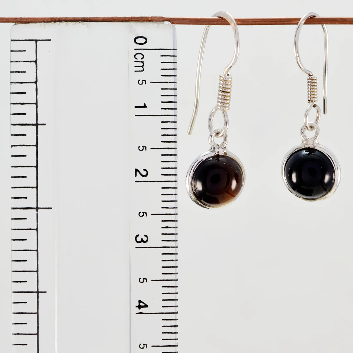 Riyo Genuine Gems round Cabochon Black Onyx Silver Earring handmade gift