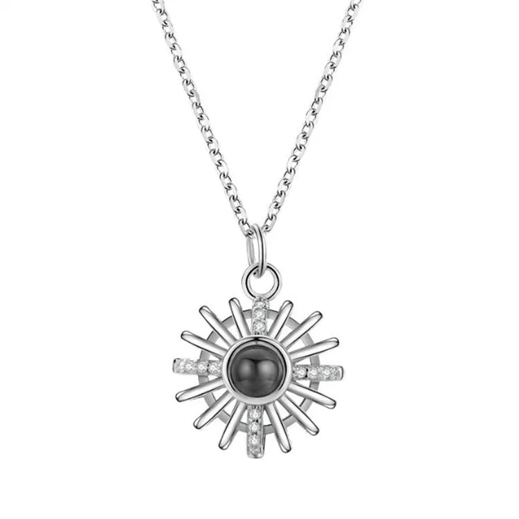 Round Sun Hollow Necklace with Picture Inside