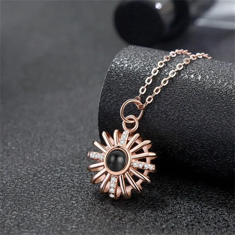 Round Sun Hollow Necklace with Picture Inside