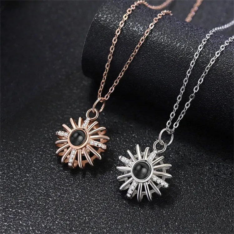 Round Sun Hollow Necklace with Picture Inside