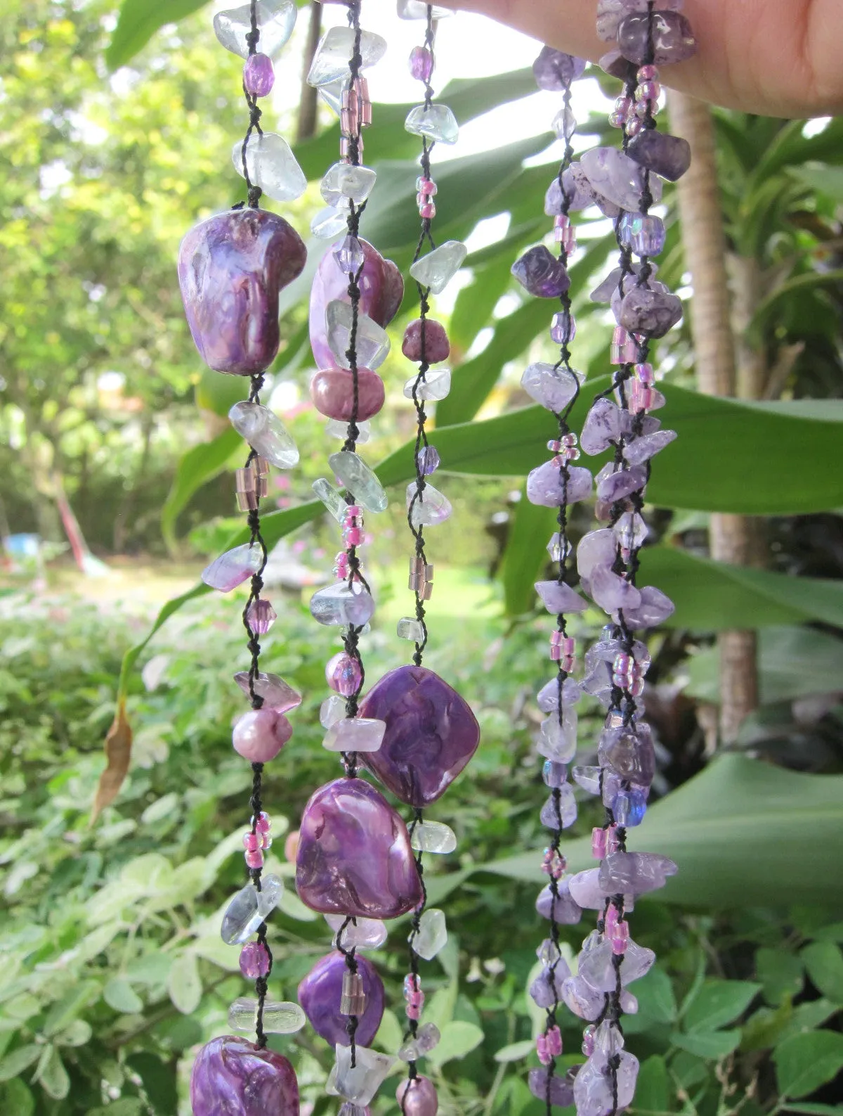 SALE - 108 Mala Tassel Necklace in Agate, Amethyst, Charoite ~ Root Chakra Mala