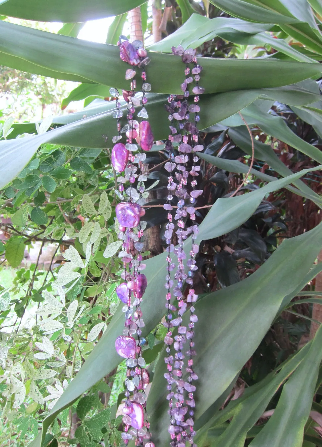 SALE - 108 Mala Tassel Necklace in Agate, Amethyst, Charoite ~ Root Chakra Mala