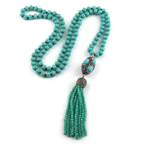 Seafoam Green Crystal Turquoise Micro-Pave Tassel Long Necklace