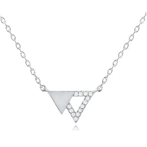 Silver Double Triangle Necklace With CZ - NTZ116