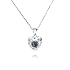 Simple Sterling Silver Love Heart Shape Necklace With Picture Inside