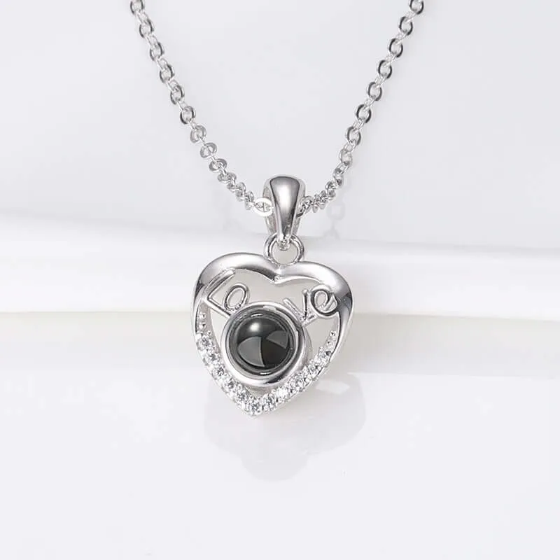 Simple Sterling Silver Love Heart Shape Necklace With Picture Inside