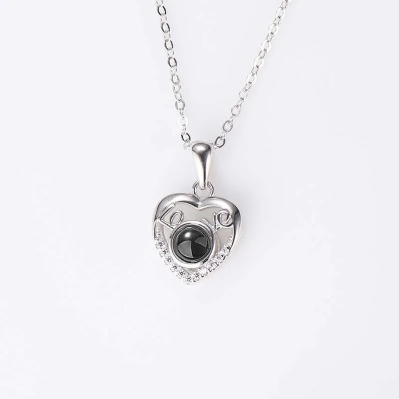 Simple Sterling Silver Love Heart Shape Necklace With Picture Inside