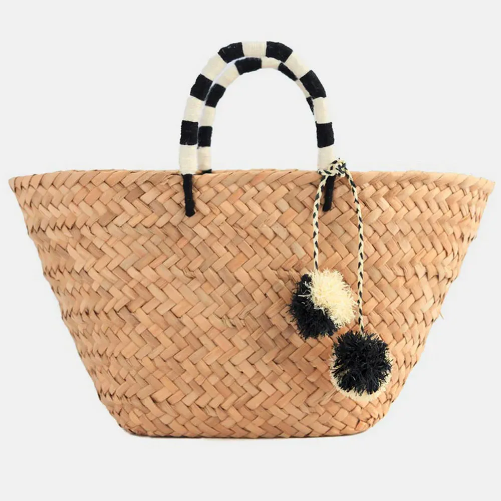 St Tropez Black & White Woven Straw Tote