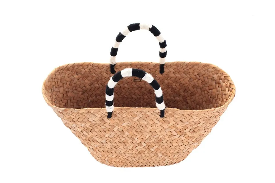 St Tropez Black & White Woven Straw Tote