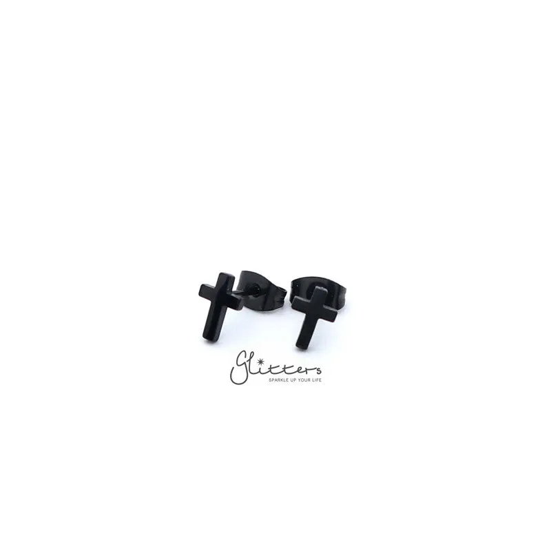 Stainless Steel Cross Stud Earrings-Silver | Gold | Black