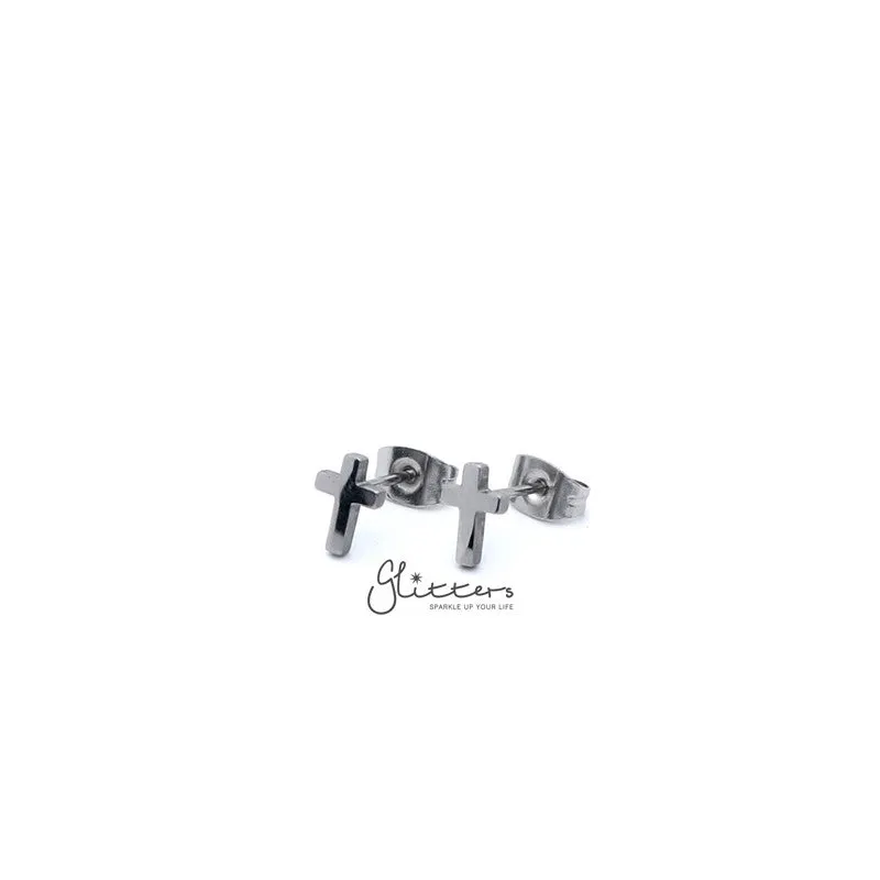 Stainless Steel Cross Stud Earrings-Silver | Gold | Black