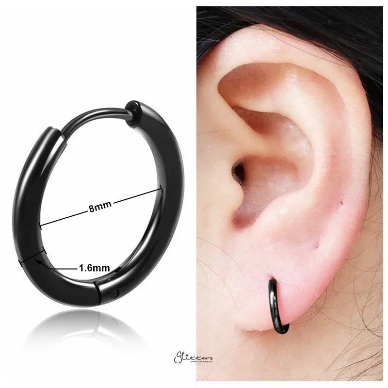 Stainless Steel Round Huggie Hoop Earrings - Black