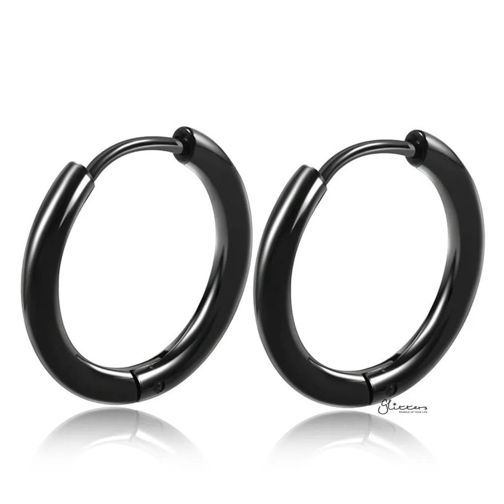 Stainless Steel Round Huggie Hoop Earrings - Black