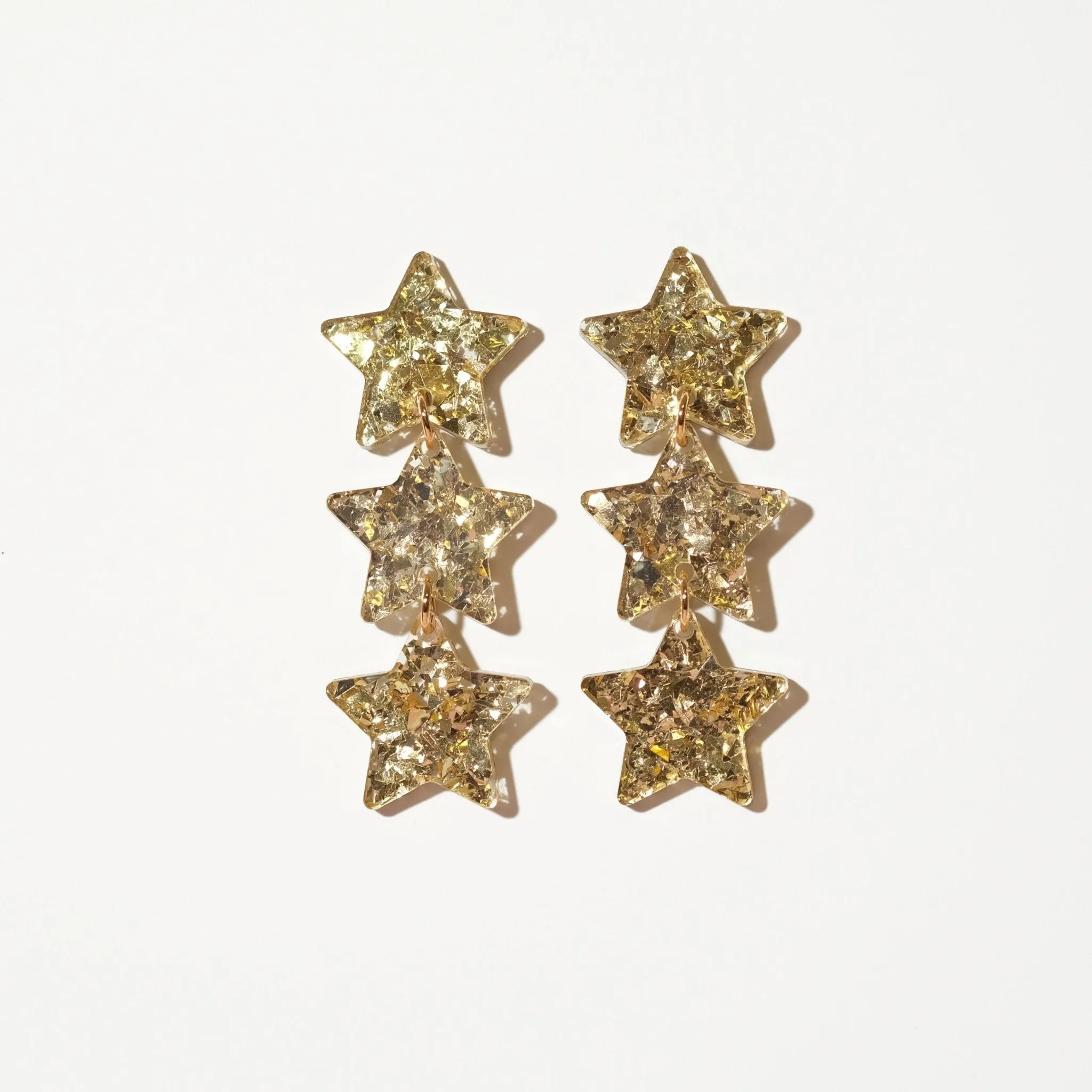 Star Chain Dangle Earrings - Champagne Gold Glitter