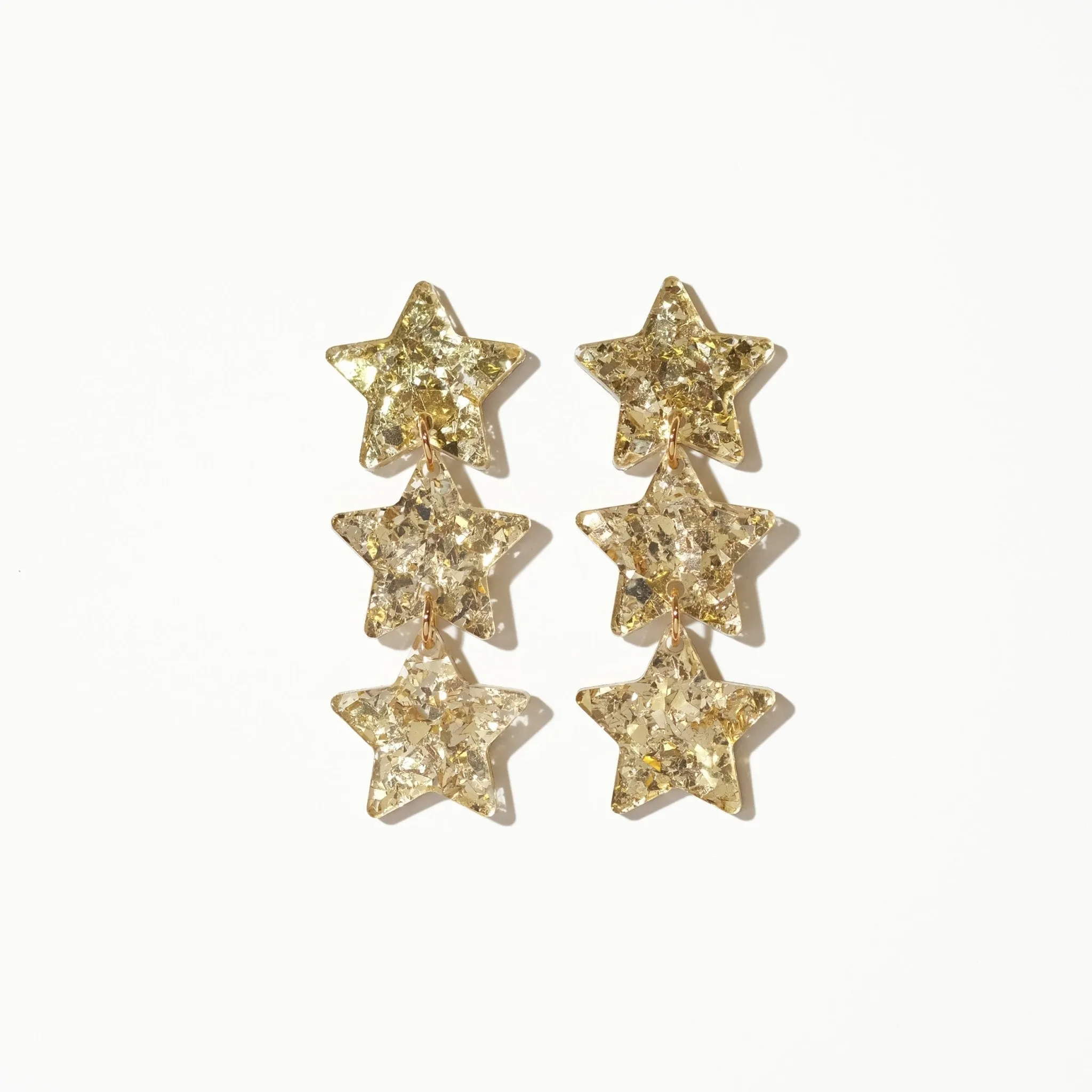 Star Chain Dangle Earrings - Champagne Gold Glitter