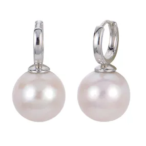 Sterling Silver Freshwater Pearl Huggie Hoop Earrings