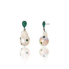 Sterling Silver Statement Earrings with Green Agate & White Pearl