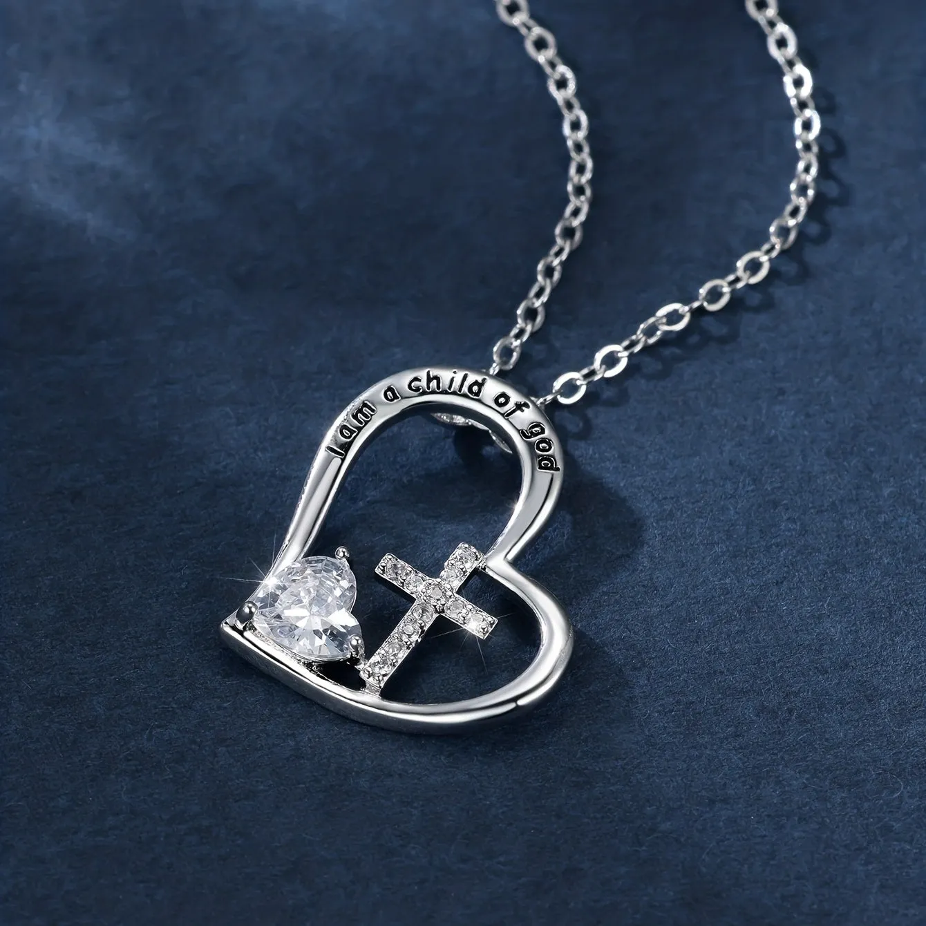 Stunning 18K Gold Plated Heart-Shaped Pendant with Cross Pattern Inlaid with Zircon - Perfect Mother's Day Gift!