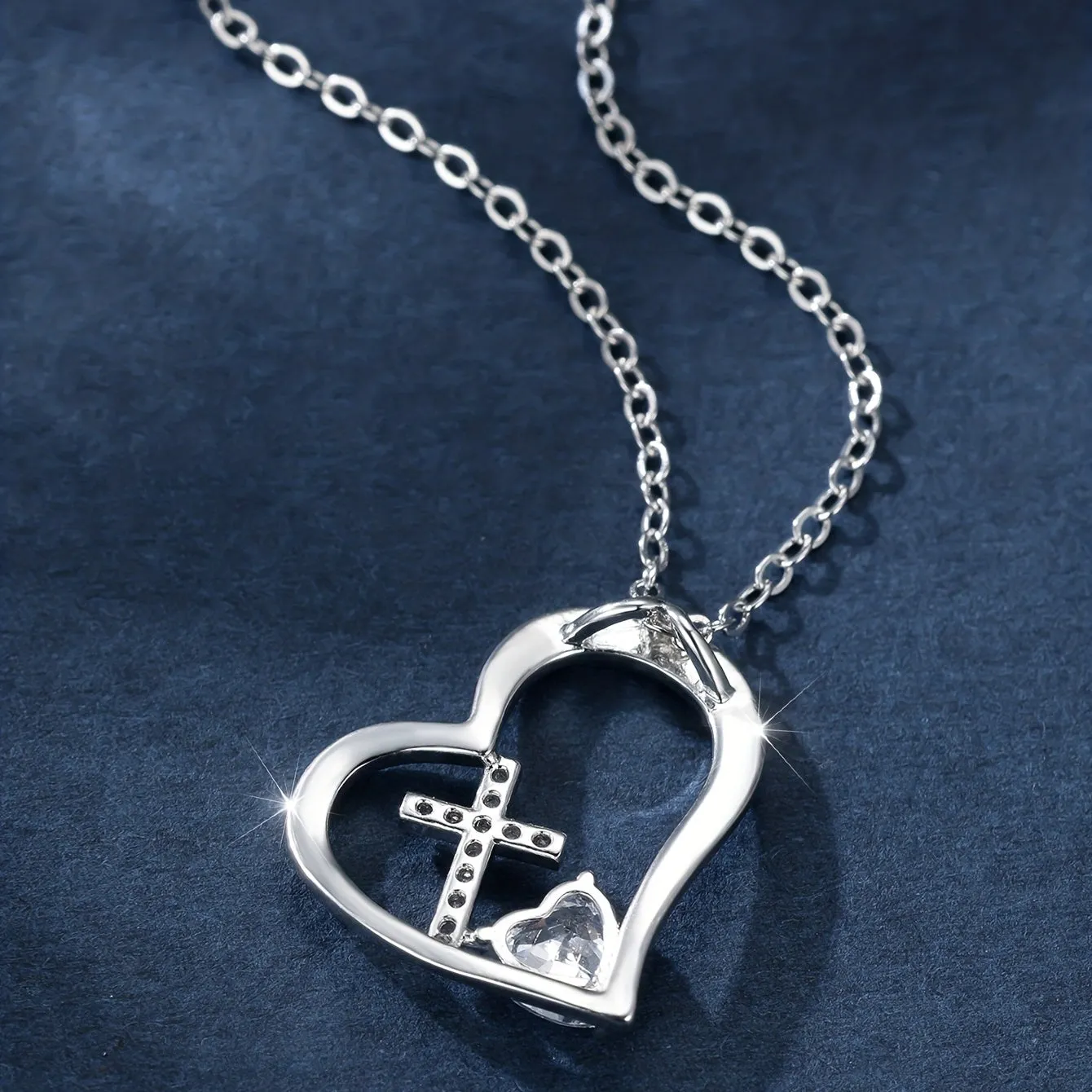 Stunning 18K Gold Plated Heart-Shaped Pendant with Cross Pattern Inlaid with Zircon - Perfect Mother's Day Gift!