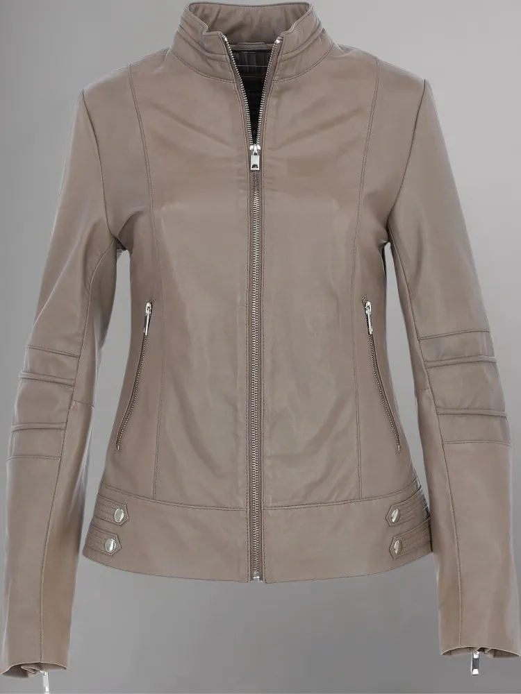 Tan Brown Women Biker Leather Jacket