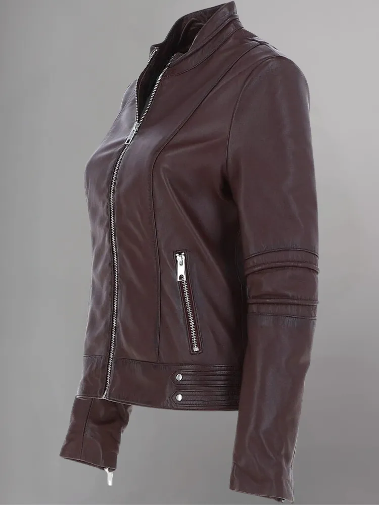 Tan Brown Women Biker Leather Jacket