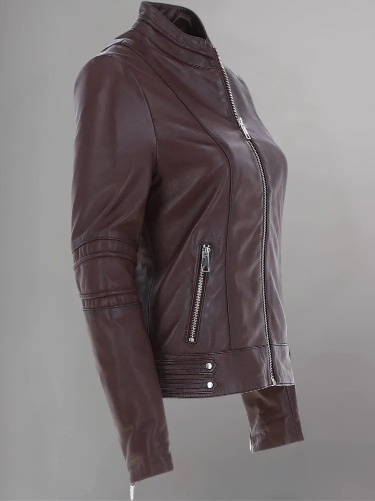 Tan Brown Women Biker Leather Jacket