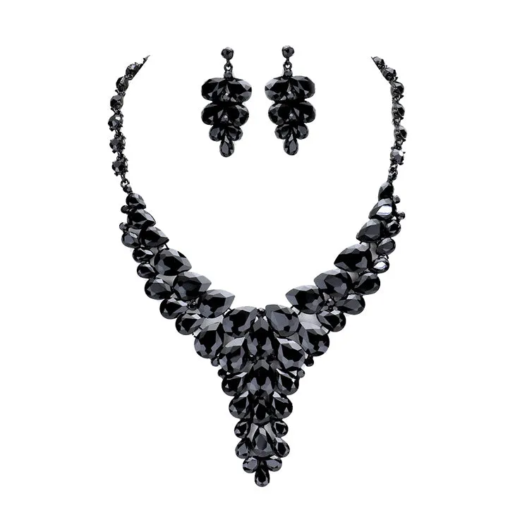 Teardrop Stone Cluster Vine Evening Necklace Earring Set