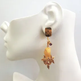 Tigers Eye Rectangular Stud with Amethyst & Carved Ram Yellow Quartz Twinset Earrings