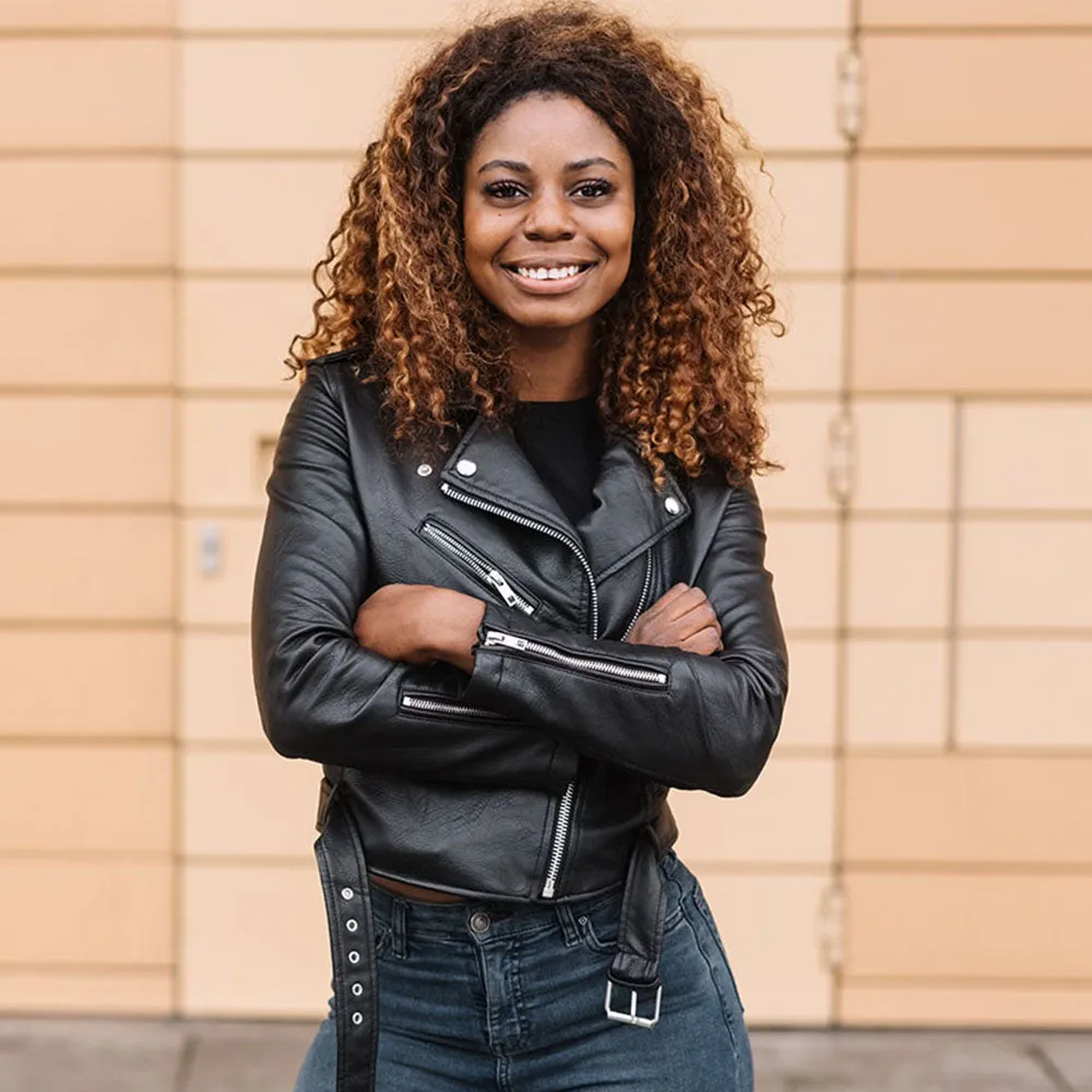 Women's Leather Biker Jacket - Monique