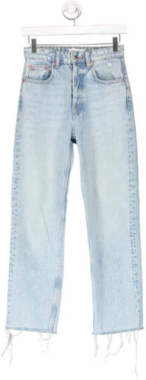 ZARA Blue High Rise Straight Leg Raw Hem Jeans UK 6